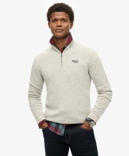 Essential-strikkegenser med broderi og halv glidelås