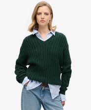 Oversized V Neck Cable Jumper