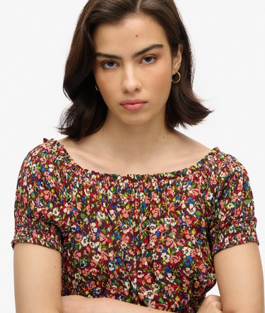 Smocked Short Sleeve Crop Top Image 3
