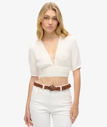 Top a maniche corte con bordo in pizzo Ibiza Image 1