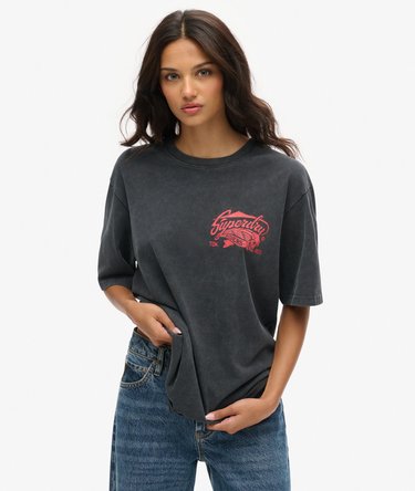 Oversized Biker Rock Graphic Loose T-Shirt Image 4
