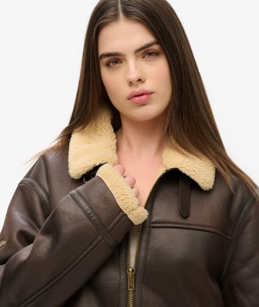 Oversized Aviator jakke i imiteret lammeuld Image 3