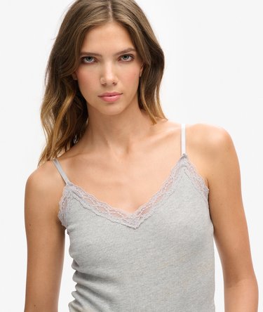 Organic Cotton Vintage Rib Lace Trim Cami Top Image 3