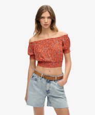 Smocked Short Sleeve Crop Top