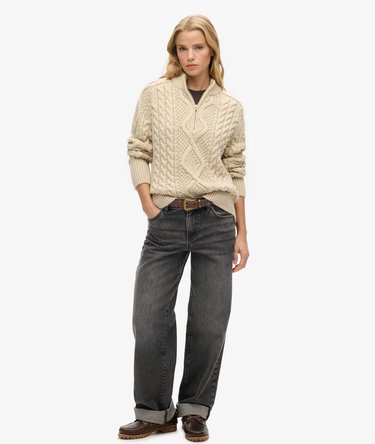 Aran Cable Knit Half Zip Jumper Image 2