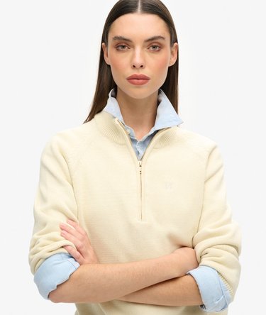 Maglione classico in cotone con zip corta Image 3
