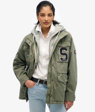 Jersey-Jacke im Militärstil mit Kapuze und Stickerei Image 1