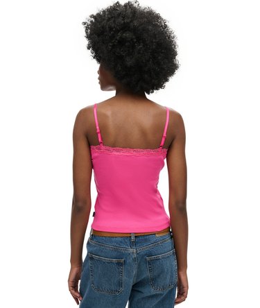 Essential camisoletop med ribstrik og blonder i økologisk bomuld Image 4