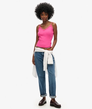 Essential camisoletop med ribstrik og blonder i økologisk bomuld Image 2