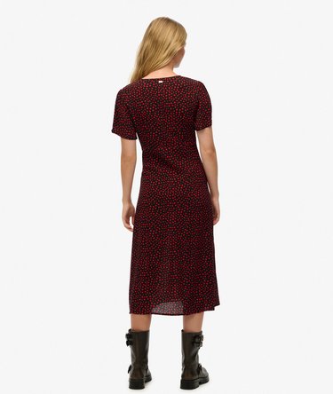 Printed Button-up Short Sleeve Midi Tea Dress Image 5