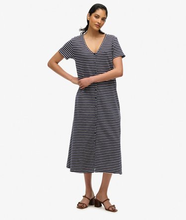 Jersey midi-jurk met korte mouwen en knoopsluiting Image 1